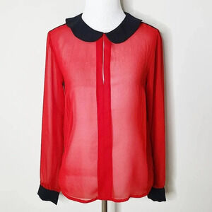 W118 By Walter Baker Kristy Red & Black Sheer Long Sleeve Blouse XS